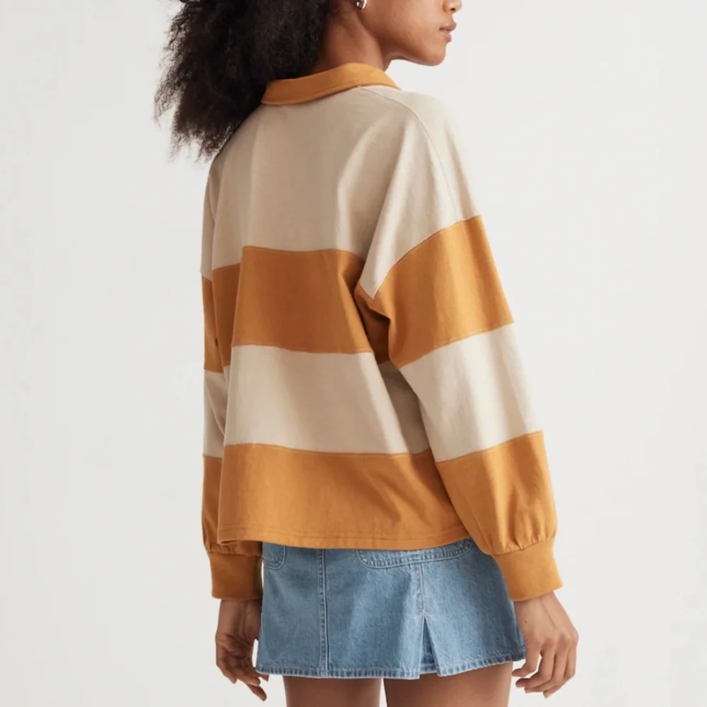 Madewell Striped Rugby Polo Shirt Amber Gold Size M - Picture 11 of 11